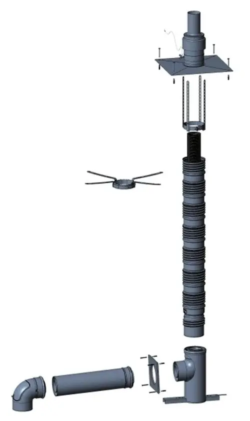 Montageset bestehend aus verschiedenen Rohren und Kupplungen, geeignet für flexible Anwendungen im Schacht, hergestellt von Wolf.